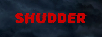 Shudder logo in red with a black background